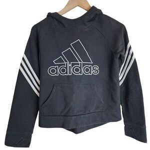 Adidas Hoodie Kid's 16 Fleece Pullover‎ Hooded Long Sleeve Black Stripe